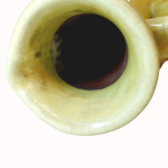 Vintage Raku Crackle Glaze Yellow Pitcher Vase Ruffle Border Studio Earthenware - Picture 6 of 8